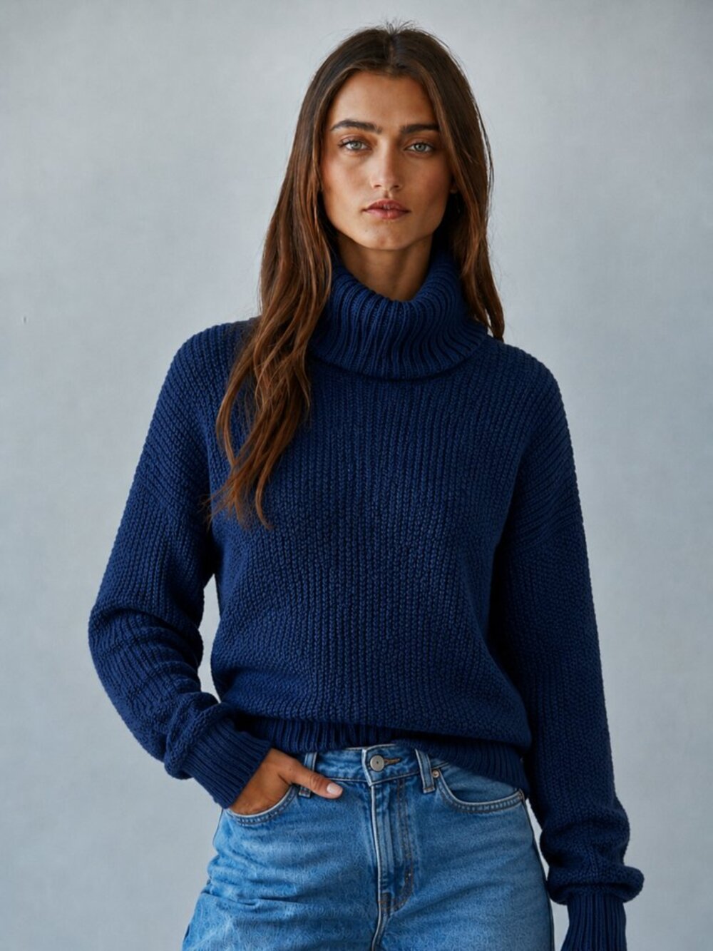 Hilary Radley  cotton rich high turtleneck, textured knit